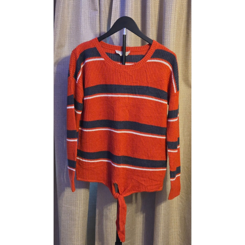 Pink‎ Republic Long Sleeve Tie Front Striped Sweater Women's Size Medium Red